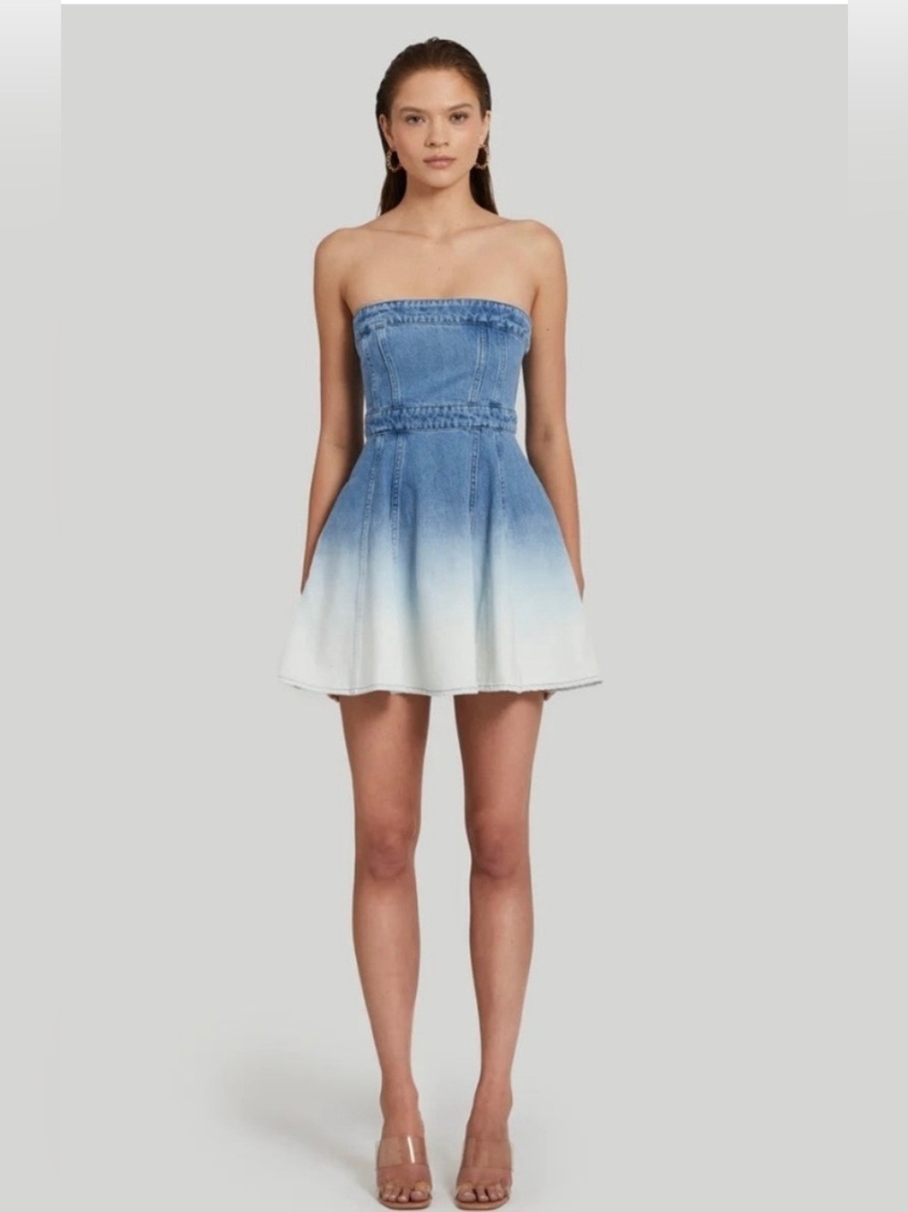 Amanda Uprichard Meryl Blue White Ombrè Denim Jean Mini Dress Sz L Summer Party